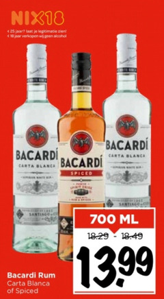  bacardi rum 18 25 700 nix18 jaar legitimatie alcohol carta blanca spiced santiago ml 