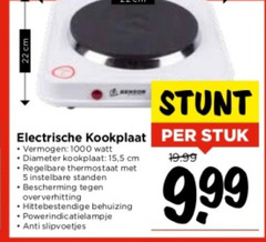  5 22 1000 cm electrische kookplaat stuk vermogen watt diameter 15 regelbare thermostaat instelbare standen bescherming oververhitting hittebestendige behuizing powerindicatielampje anti slipvoetjes 