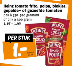  400 heinz tomato frito blokjes gezeefde tomaten pak ml blik stuk kilo liter v.a. brokjes 