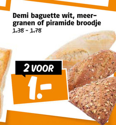  2 demi baguette wit granen piramide broodje 