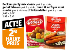  4 5 16 32 beckers party mix classic pak stuks gehaktstaven oven airfryer mini snacks frikandellen 2e halve clock 