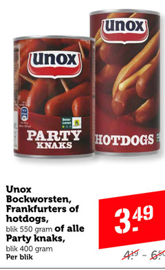  19 400 unox beter party knaks hotdogs bockworsten frankfurters blik 