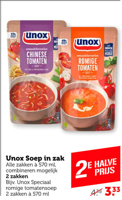  2 unox chinese tomaten line romige soep show mascarpone groenten vezels zak zakken ml combineren tomatensoep halve 2e 