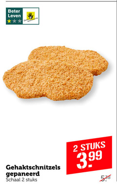  2 beter leven dieren bescherming gehaktschnitzels gepaneerd schaal stuks 3.99 