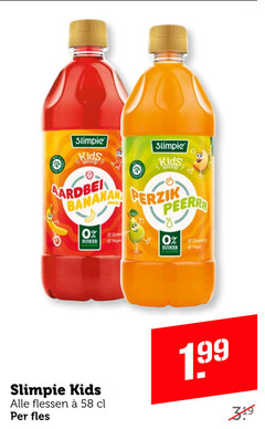  slimpie kids stroop aardbei siroop perzik suiker gluten vega flessen fles 