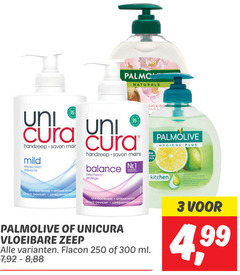  3 250 300 uni cura handzeep savon mild respecteert palmolive naturals mains balance nr.1 lait hygiene anti bacterieel klinisch bewezen beschermt unicura vloeibare zeep flacon ml 7 8 kitchen 4 99 