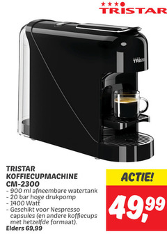  tristar nespresso apparaten 20 cm ml afneembare watertank bar drukpomp watt capsules koffiecups hetzelfde formaat elders 69 99 