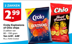  2 zakken croky chips kettle cooked new sweet chili heart breakers classic krokant 