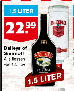  liter baileys smirnoff flessen original irish cream triple distilled 