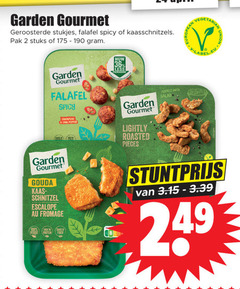  2 36 garden gourmet geroosterde stukjes falafel spicy kaasschnitzels pak stuks european vegetarian union less gouda kaas schnitzel escalope fromage high protein chili pepper lightly roasted pieces with 