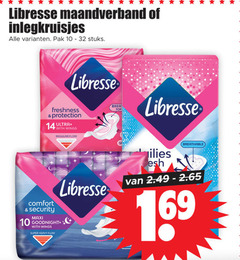  10 14 libresse maandverband inlegkruisjes pak 10-32 stuks top freshness protection with wings ultra regular flow comfort security maxi goodnight super breathable 16 