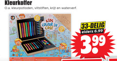  33 kleurkoffer o.a. kleurpotloden viltstiften krijt waterverf kids colour case delig elders 3.99 