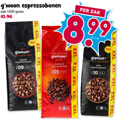  gwoon koffiebonen 10 espressobonen zak volle bak regular kilo roodmerk xl xxl genieten dark 