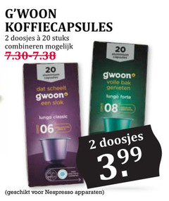  gwoon koffiecups 2 20 koffiecapsules doosjes stuks combineren capsules scheelt lungo classic volle bak genieten forte 3 99 nespresso apparaten 