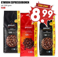  gwoon koffiebonen 10 espressobonen zak volle bak regular xxl kilo roodmerk genieten dark 