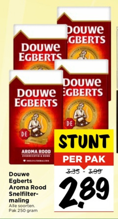  douwe egberts koffie 250 aroma rood rond snelfilter maling soorten pak 3.99 