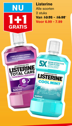  1 2 listerine soorten stuks bescherming tanden mondspoeling total care tandbescherming 500ml 5x effective floss at reduction above cool mint effect bacterieen verwijderen achterblijven poetsen 