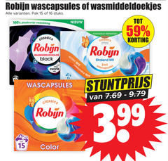  robijn wasmiddel 15 16 100 wascapsules pak stuks classics black zwarte verwijderen wit langdurig color capsules 3.99 