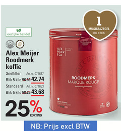  alex meijer koffie 1 5 25 1836 eerlijke blik roodmerk snelfilter kilo quality excellent co. standard lex rouge medium gebrand eerlijk 