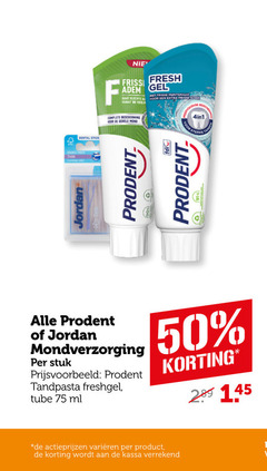  prodent jordan tandenstokers tandpasta 16 50 96 thin dental stick fresh adem gel frisse bescherming mond 4in1 oor mondverzorging stuk freshgel tube ml varieeren kassa 