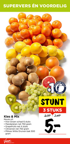  citroenen druiven mandarijnen kiwi 3 4 6 10 500 750 supervers mix groen schaal stuks grapefruits pitloze witte bak der valk zegel 