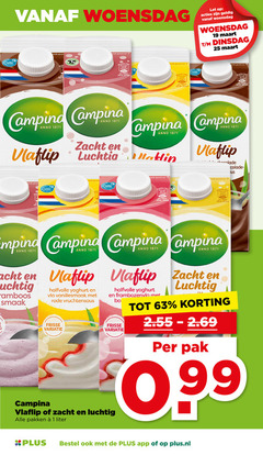  campina vla 1 5 6 7 19 25 100 150 planet woensdag let energie 100ml plant zacht anno vlaflip chocolade proof luchtig halfvolle yoghurt vanillesmaak rode vruchtensaus frambozenvla frisse variatie pakken liter pak plus.nl 