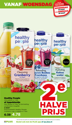  1 2 19 25 100 woensdag let nieuwe vertrouwde healthy people appelsientje bes vitamine b5 cleansing cranberry appel afweersysteem huid binnenuit reloading bosbes framboos witte druif concentratie energieniveau hydrating kokos water draagt ondersteunt vochtbalans pakken liter flessen koeling combineren stuks sap halve 2e combinatie plus.nl 