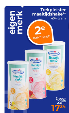  2 merk trekpleister maaltijdshake 2e halve maaltijd shake aardbei vezels toegevoegde banaan haver suikers vanille e60 