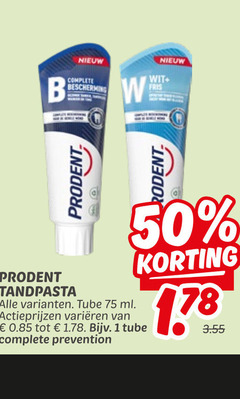  prodent tandpasta 1 50 b bescherming wit fris tube ml varieeren prevention 