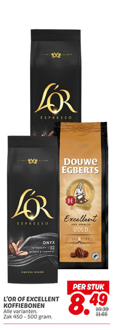  douwe egberts l or koffiebonen 12 100 espresso excellent arabica gold onyx intensity intense zak re stuk 