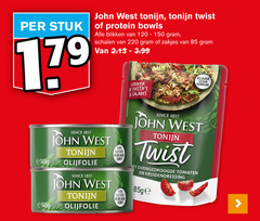  120 150 john west tonijn twist stuk protein bowls blikken schalen zakjes salades klaar gebruik since olijfolie nature rijk eiwit serveersuggestie ovengedroogde tomaten kruidendressing 