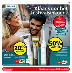  30 50 360 6500 philips klaar kans cadeaubonnen t.w.v. festivals musicals oneblade apparaten 20 00 face body www.kruidvat.nl kruidvat sonicare elektrische tandenborstels series tandenborstel zwart verrassend 