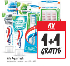  aquafresh tandpasta tandenborstel 1 3 7 24 31 100 recyclable hal medium gsk soft flex zone freshmint gezin hi bescherming controle year white shine tanden glanseffect dagen vlekken ml plastic free pack clean control varieeren film 