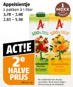 appelsientje fruitdrank 1 2 25 100 pakken liter mexx home pomme orange 2e halve v.a. jus sap pur combinatie kassa 