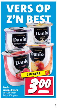  danone danio kwark 2 9 10 300 450 vers best romige stracciatella vanille aardbei perzik beker bekers 