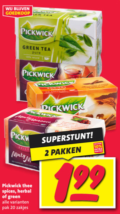  pickwick thee 2 10 20 100 tea green natural spice caffeine pakken spices herbal pak zakjes 