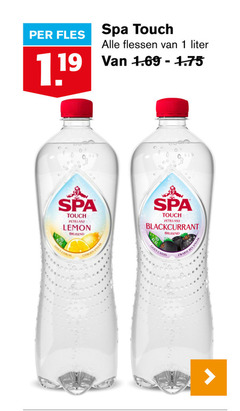  spa en fruit fruitdrank 1 fles touch flessen liter lemon bruisend gout citron citroen blackcurrant cassis bes 