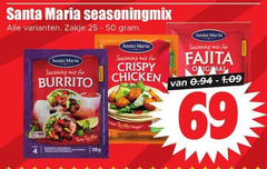  santa maria maaltijdmix 25 50 69 seasoningmix zakje seasoning mix for burrito tasty 28gram crispy chicken tonight fajita original 