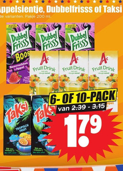  appelsientje dubbelfrisss taksi fruitdrank 6 10 40 200 pakje ml dubbel frisss bosvruchten appel fruit drink vleugje zuivel rijk vitamine tropisch pack 