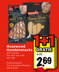  hondensnacks 3 pets rosewood chewy stick sticks with chicken small l soorten stuk 5.99 trio kauwstick medium pak stuks 2 69 