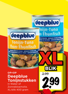  deepblue tonijn in blik 400 tuna thon tonijnstukken water zonnebloemolie xl 3.99 