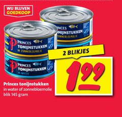  princes tonijn in blik 2 tonijnstukken zonnebloemolie water blikjes 