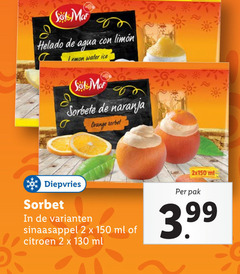  ijsspecialiteit 2 150 helado agua lime lemon water ice naranja orange sorbet diepvries sinaasappel ml citroen pak 3.99 