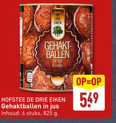  gehaktballen 4 6 825 energie drie eiken ballen jus stuks vleeswaren inhoud 