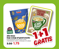  unox noodles soep 1 2 3 voucher kip good cup soup snacks champignon doosjes zakjes creme 