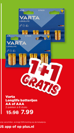  varta batterijen 1 2 8 50 aa aaa longlife pack alkaline germany pakken stuks plus.nl 