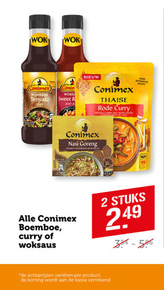  conimex woksaus boemboe 2 wok teriyaki zoet sweet thaise rode curry pittige peper citroengras nasi goreng authentiek recept stuks varieeren kassa 