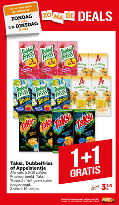  taksi dubbelfrisss appelsientje fruitdrank 1 2 3 4 6 10 32 40 64 100 200 let deals vleugje zuivel dubbel frisss framboos cranberry verfrissend boordevol boost appel perzik sinaas heer verfris boor suiker it drink fruit sinaasappel orange minder rijk vitamine ml dubbelfriss tropisch vitamin online 40- 