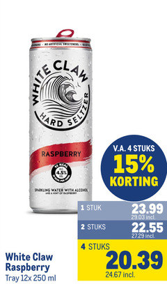  hard seltzer 1 2 4 15 250 artificial sweeteners claw white raspberry 100ml sparkling water with alcohol and hint tray 12x ml stuk stuks v.a. 