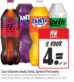  fanta sprite fernandes coca-cola frisdrank cola 2 4 cherry coca zero sugar calories orange lemon lime flessen 1 5 liter vanilla caffeine vrij 
